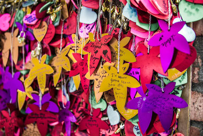 Close-up of padlocks hanging