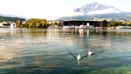 Scenic view of lake and mountains