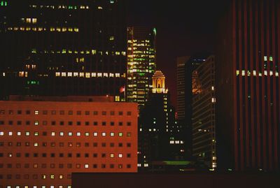 Illuminated buildings in city at night