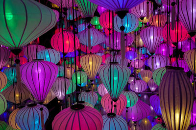 Full frame shot of illuminated lanterns hanging in market