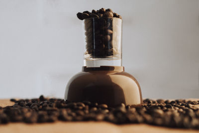 Close-up of coffee beans on table
