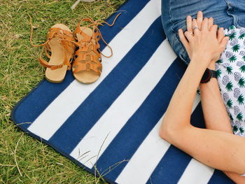 Low section of man legs on grass