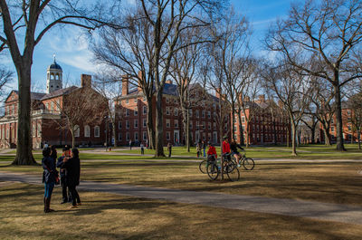 People walking in park