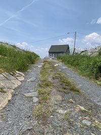 Road amidst buildings against sky