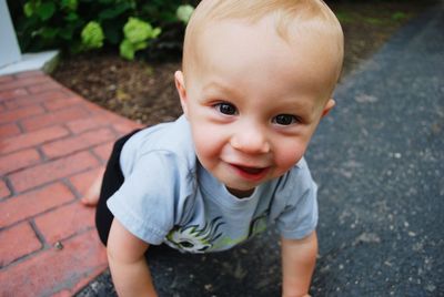 Portrait of cute baby outdoors