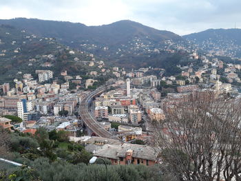 High angle view of townscape against sky