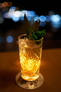 Close-up of beer in glass on table