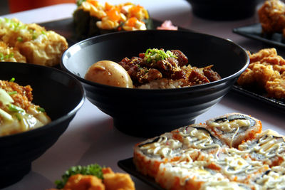 High angle view of food on table