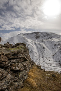 Scenic view of snowcapped mountains against sky