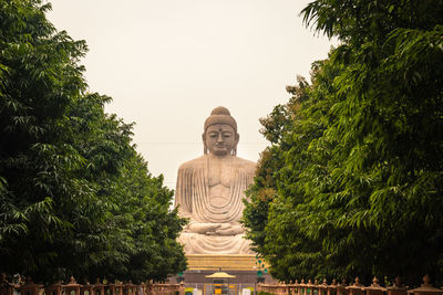 Statue against trees and plants against sky