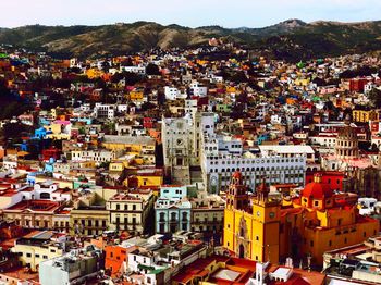 High angle view of buildings in city