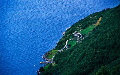 High angle view of sea and mountains