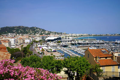 Cannes cityscape with port and yachts moored, france