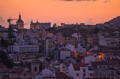 High angle shot of townscape against clear sky