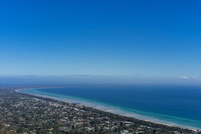 Scenic view of sea against blue sky