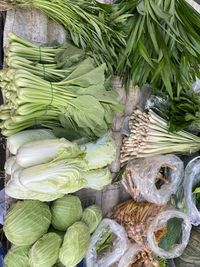 High angle view of vegetables for sale in market