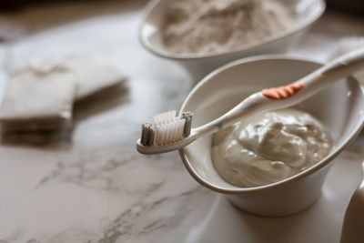 High angle view of ice cream in bowl