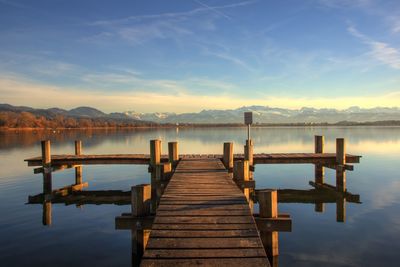 View of pier over calm lake