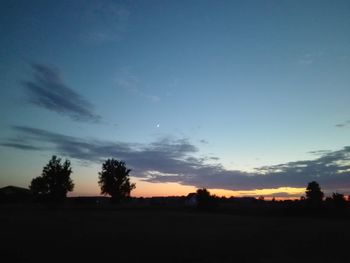 Silhouette trees on field against sky at sunset