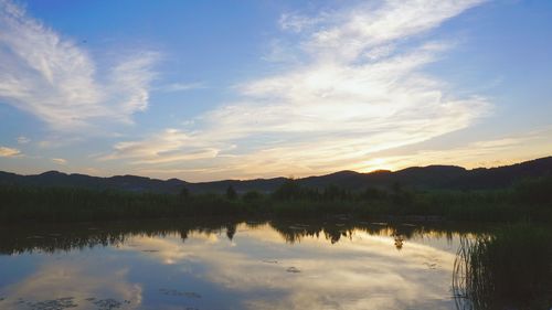 Scenic view of lake against sky during sunset