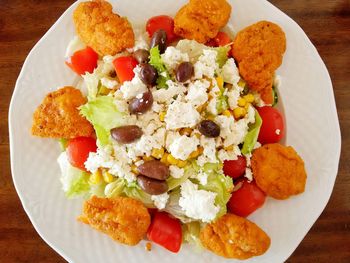 High angle view of food in plate on table