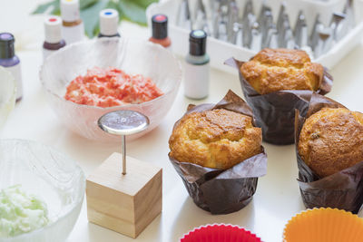 Close-up of cake served on table