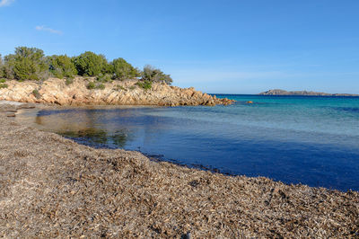 Scenic view of sea against blue sky