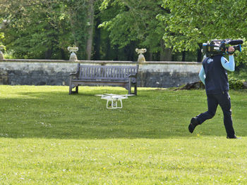 Full length of man jumping in park