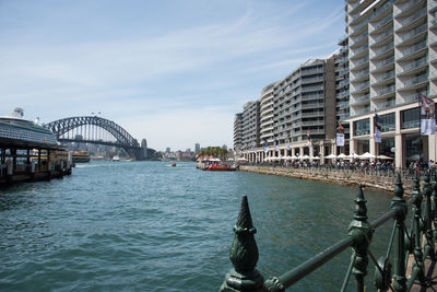 Sydney harbour bridge over sea in city