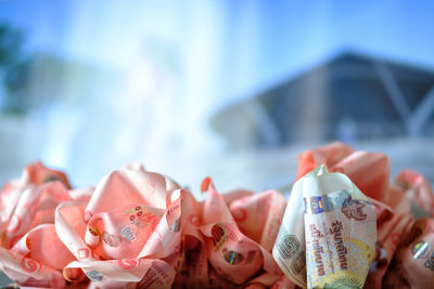 Close-up of paper currency crafts