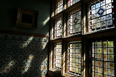 Close-up of books on window