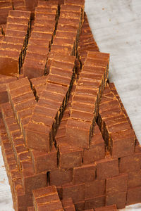 High angle view of insect on table