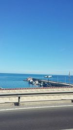 Scenic view of sea against clear blue sky