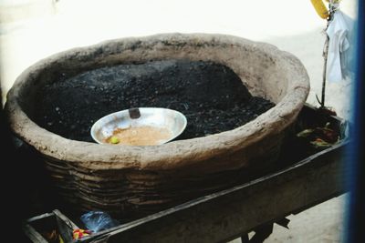 High angle view of bread in basket