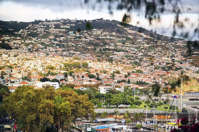 Aerial view of townscape against sky