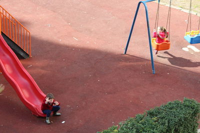 High angle view of people in playground