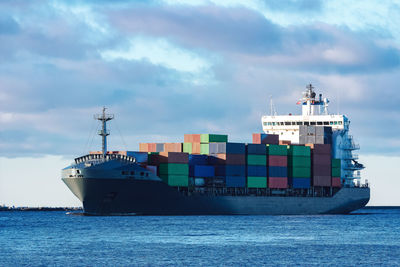 View of ship in sea against sky