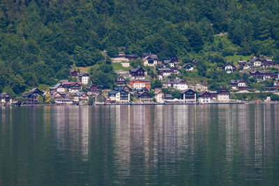 Townscape by lake in city