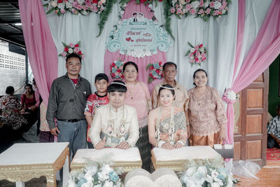 High angle view portrait of people in traditional clothing