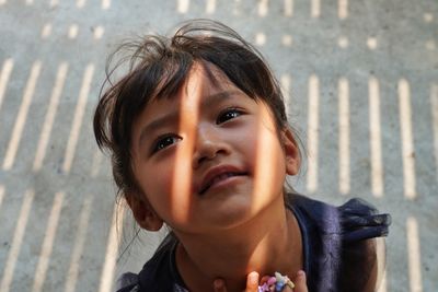 High angle view of girl looking away