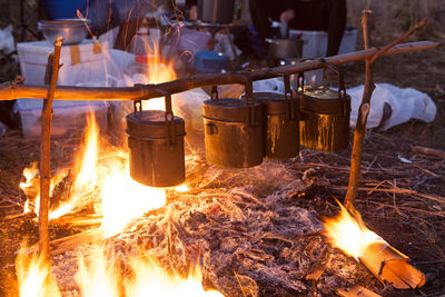 Camping stoves on field