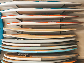 High angle view of books on table