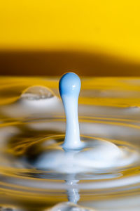 Close-up of water drops on glass against white background