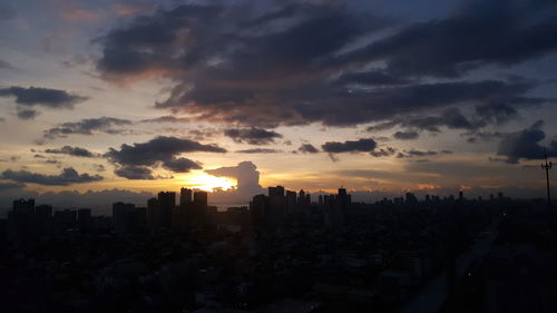 Buildings in city during sunset