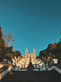 Low angle view of temple against clear blue sky