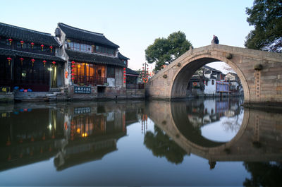 Reflection of built structure in water