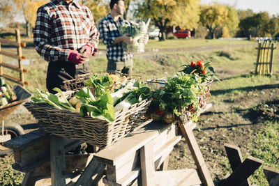 Full frame shot of man and wicker basket