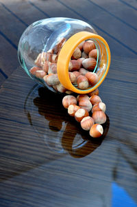Close-up of pills in jar on table
