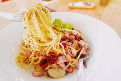 Close-up of pasta in plate