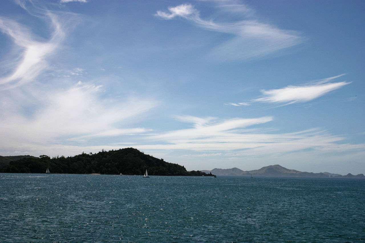 SCENIC VIEW OF SEA BY MOUNTAINS AGAINST SKY